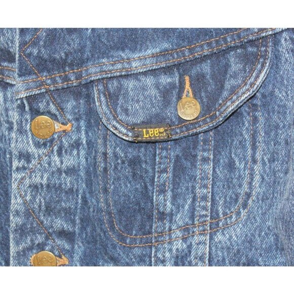 Vtg 80s Lee Trucker Blue Cotton Acid Wash Denim Jean Jacket Boy Youth 18 - Picture 2 of 5